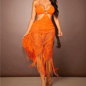 Orange back tie cut out dress